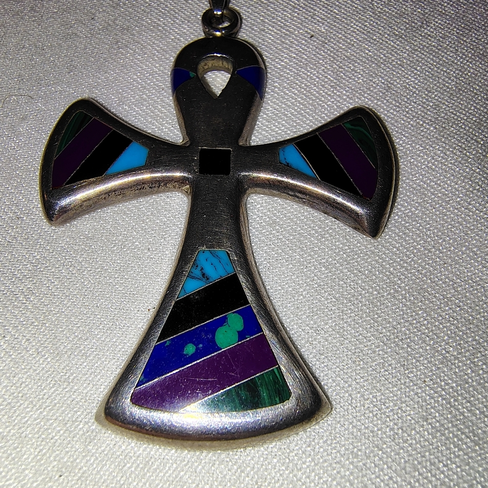 🩶925 Sterling Silver Egyptian Ankh w/ Stone Inlay 925  CII Mexico - Picture 3 of 10